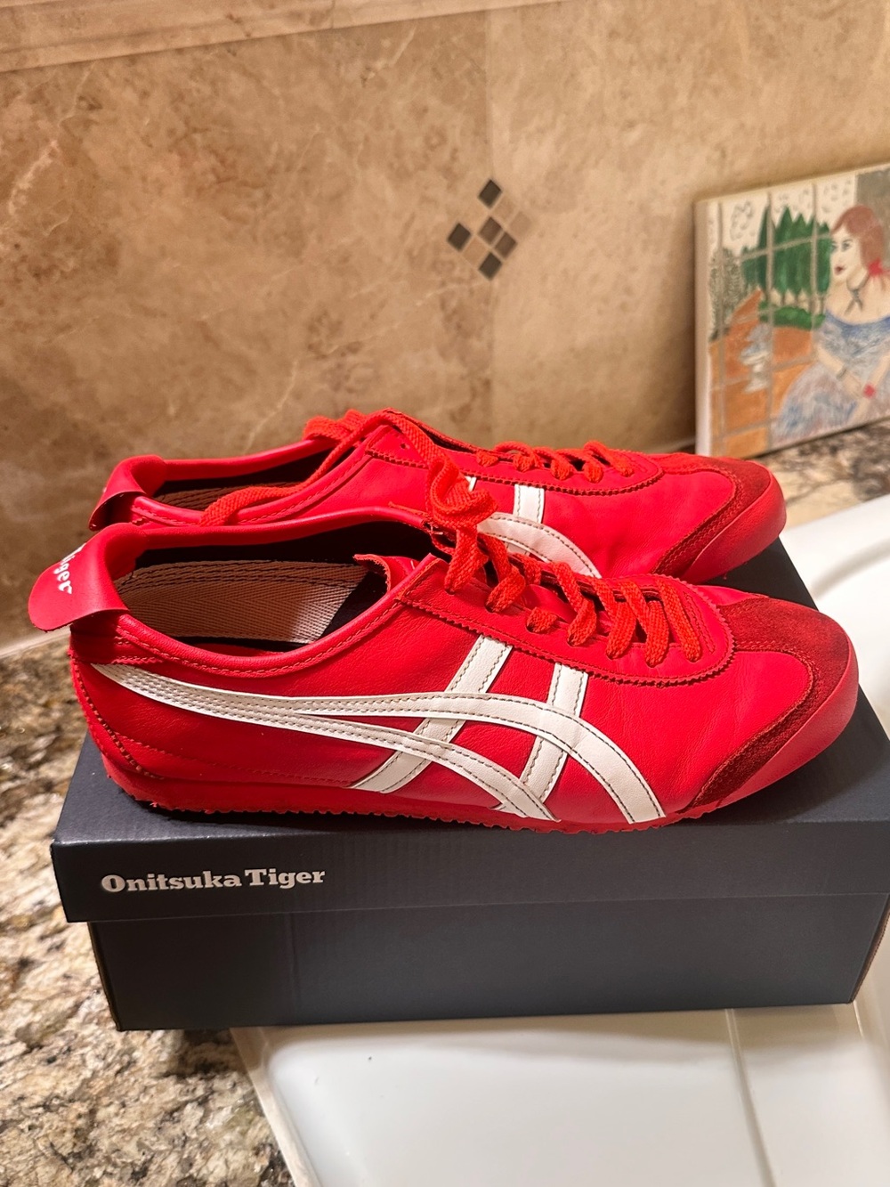 Onitsuka Tiger by Asics Men's Red with White Stripes Mexico-66 Style Sneaker